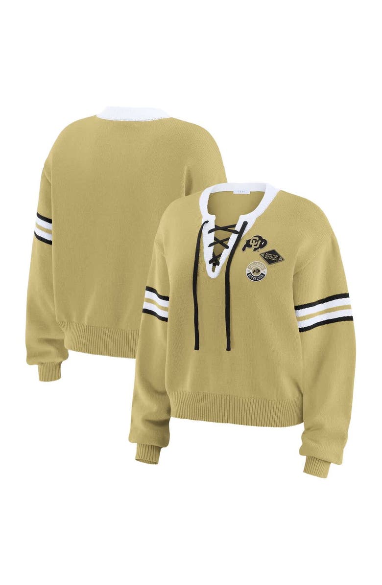 WEAR by Erin Andrews Women's WEAR by Erin Andrews Gold Colorado Buffaloes Lace-Up Pullover Sweater, Alternate, color, Gold