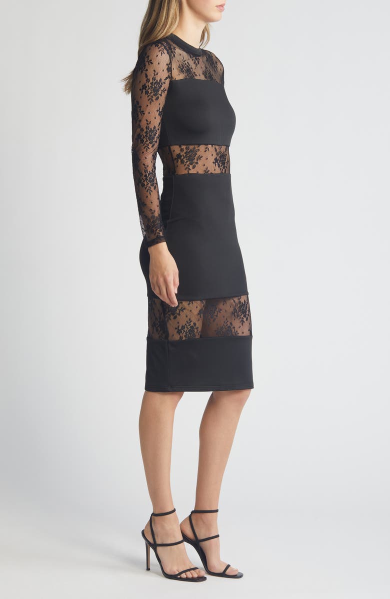bebe Lace Inset Long Sleeve Midi Dress, Alternate, color,