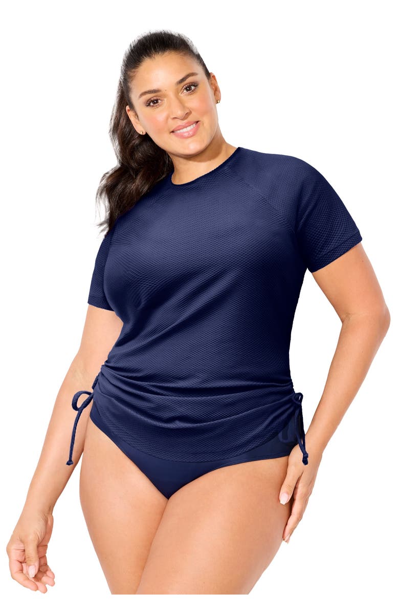 Swimsuits for All Chlorine Resistant Quick-Dry Side-Tie Short Sleeve Swim Tee Rash Guard, Main, color, Navy