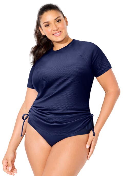 Chlorine Resistant Quick-Dry Side-Tie Short Sleeve Swim Tee Rash Guard (Plus Available)