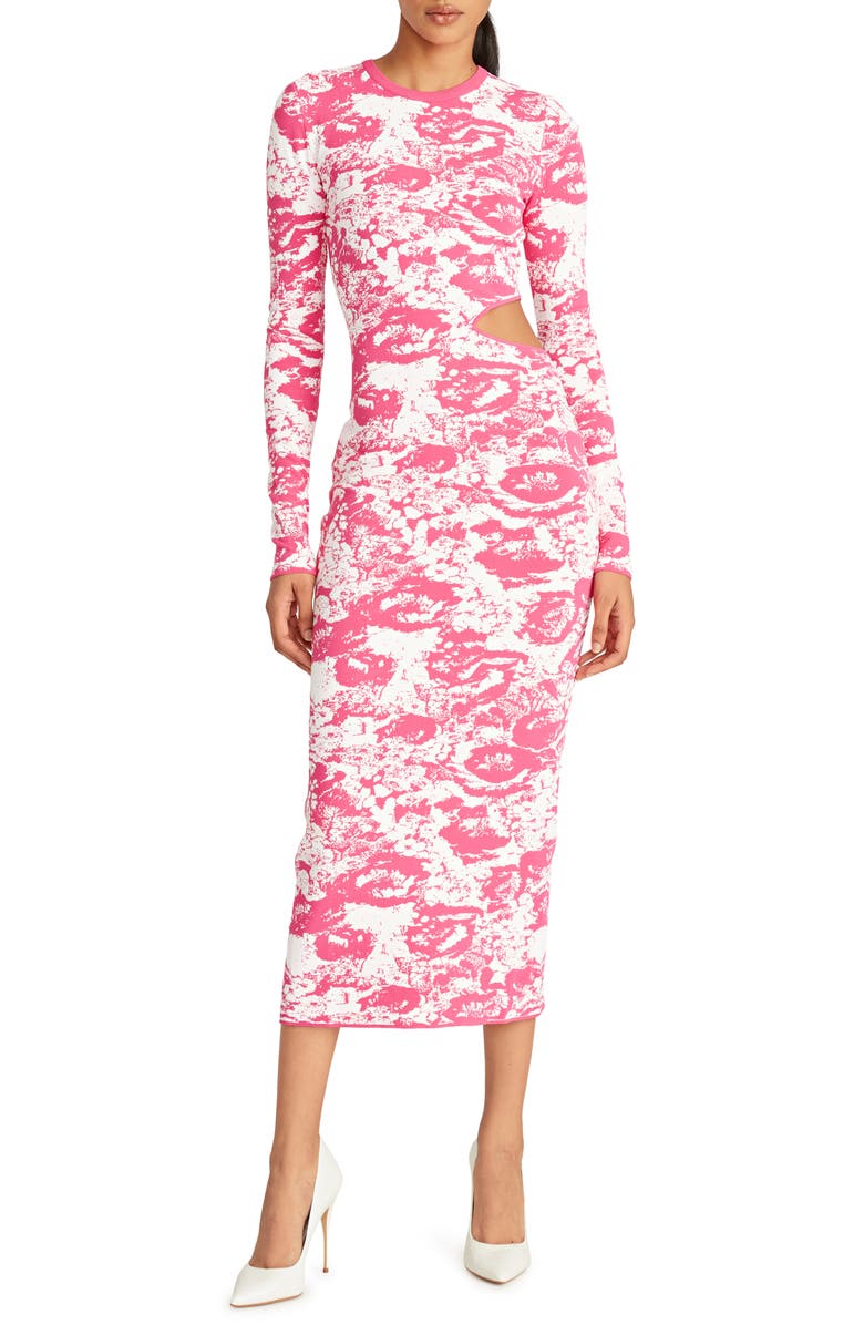 AMUR Cooper Cutout Long Sleeve Jacquard Midi Dress, Main, color, 