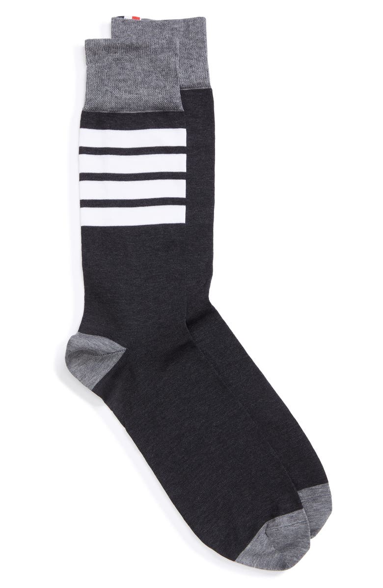 Thom Browne 4-Bar Cotton Crew Socks, Main, color, 