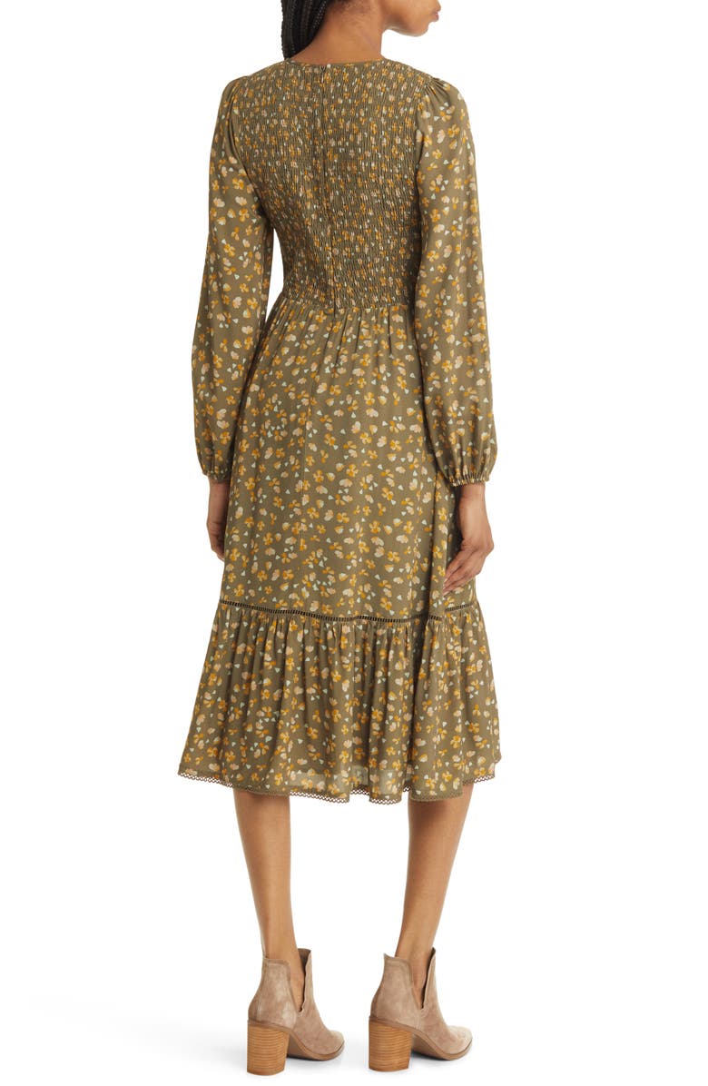 Lost + Wander Vineyards in the Valley Floral Long Sleeve Tiered Midi Dress, Alternate, color,