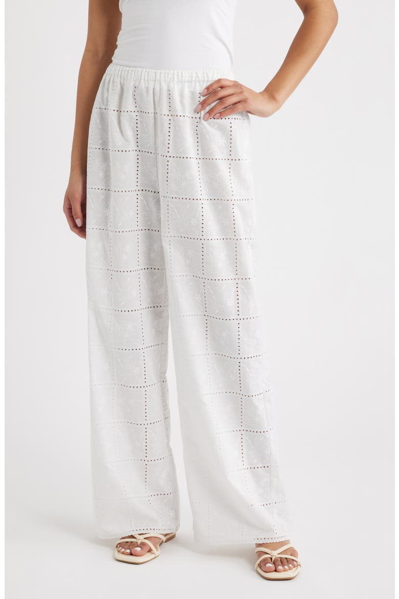 Mora Broderie Anglaise Wide Leg Pants, Main, color, BRODERIE WHITE