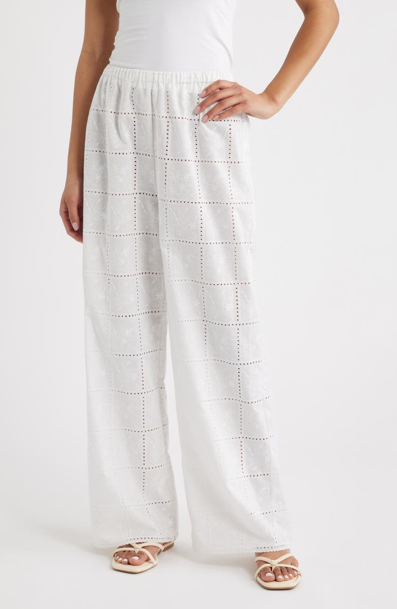 Faithfull the Brand Mora Broderie Anglaise Wide Leg Pants, Main, color, Broderie White