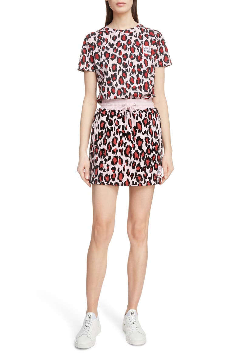 Leopard Print Jogging Miniskirt, Alternate, color, MOLLETON PASTEL PINK