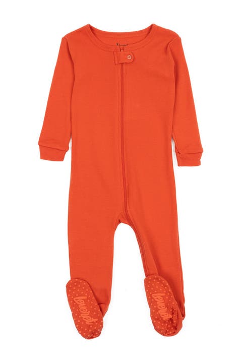 LEVERET Solid Orange Footed Pajamas