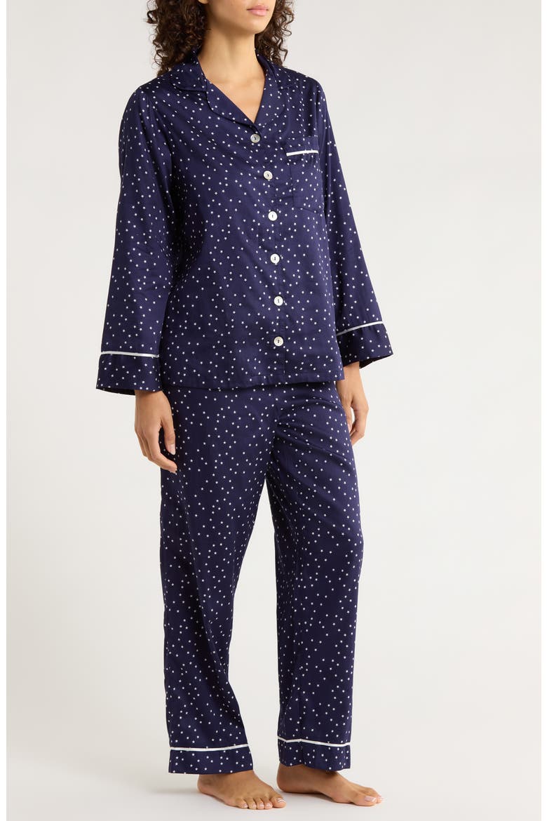 Stars Print Cotton Sateen Pajamas, Alternate, color, NAVY
