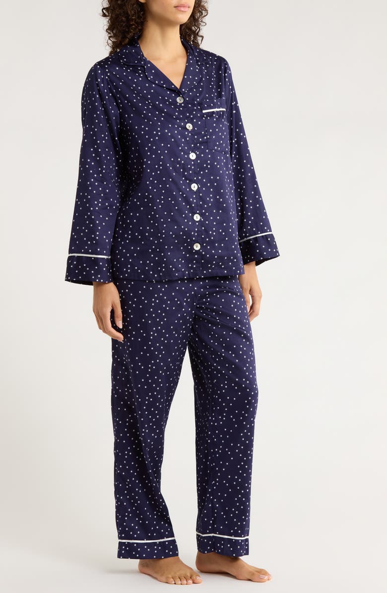 Papinelle Stars Print Cotton Sateen Pajamas, Alternate, color, Navy