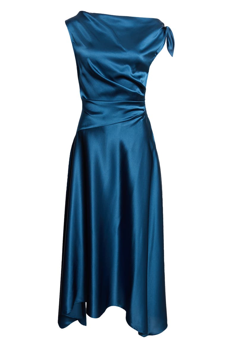 Portia One-Shoulder Stretch Silk Dress, Alternate, color, HARBOR