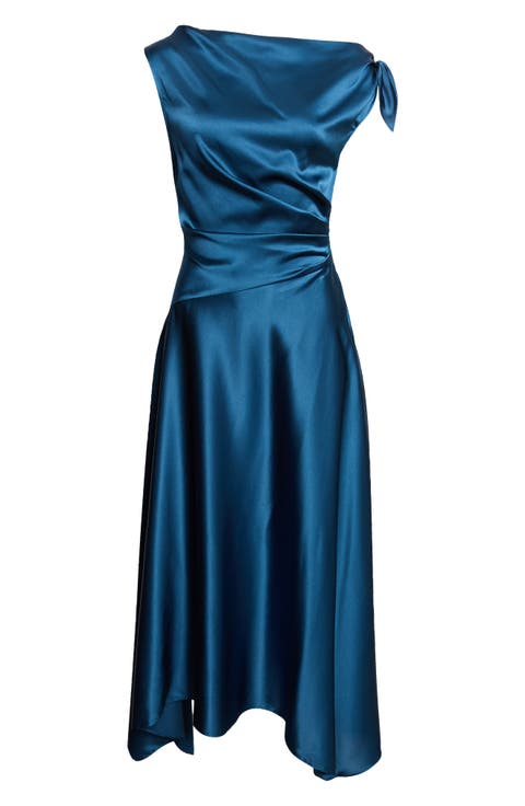 Portia One-Shoulder Stretch Silk Dress