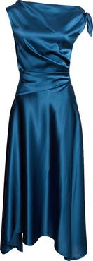 STAUD Portia One-Shoulder Stretch Silk Dress