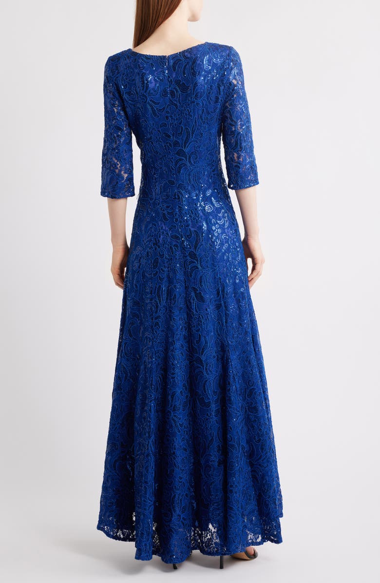 Tahari ASL Beaded Sequin Long Sleeve Gown, Alternate, color, Deep Royal