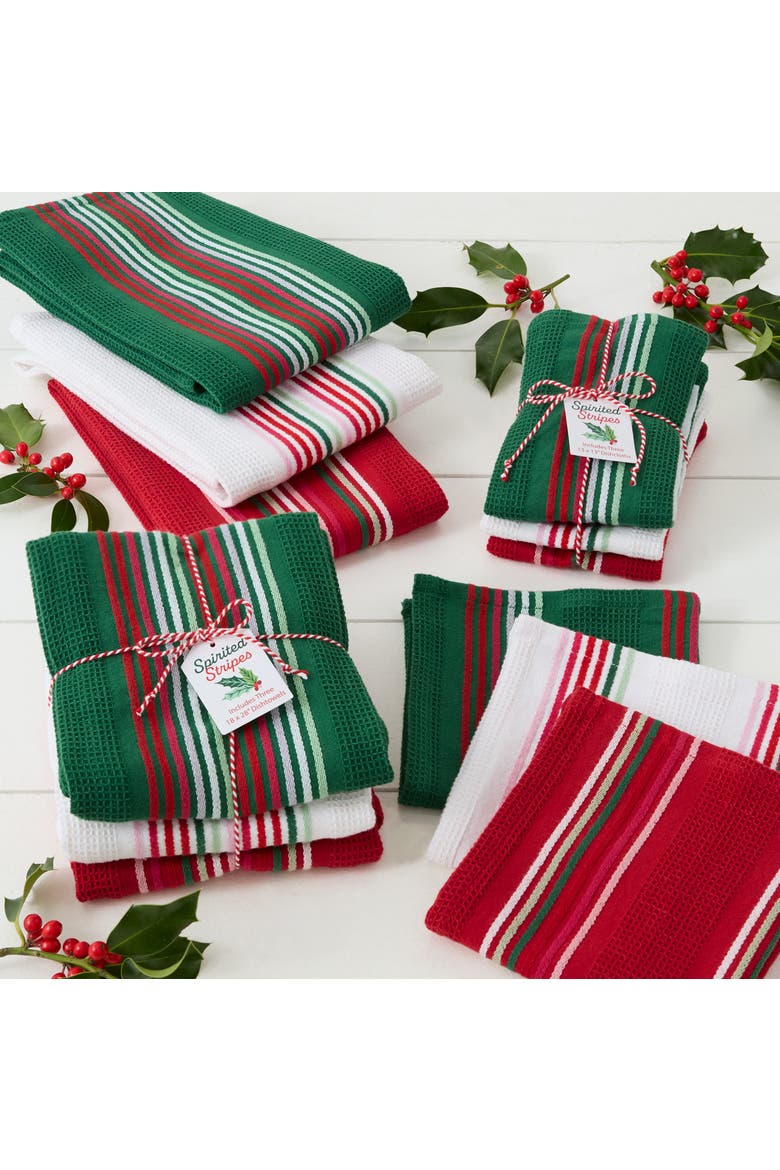 Heavyweight Essentials Dishtowel Set of 3, Alternate, color, Red, White, and Green