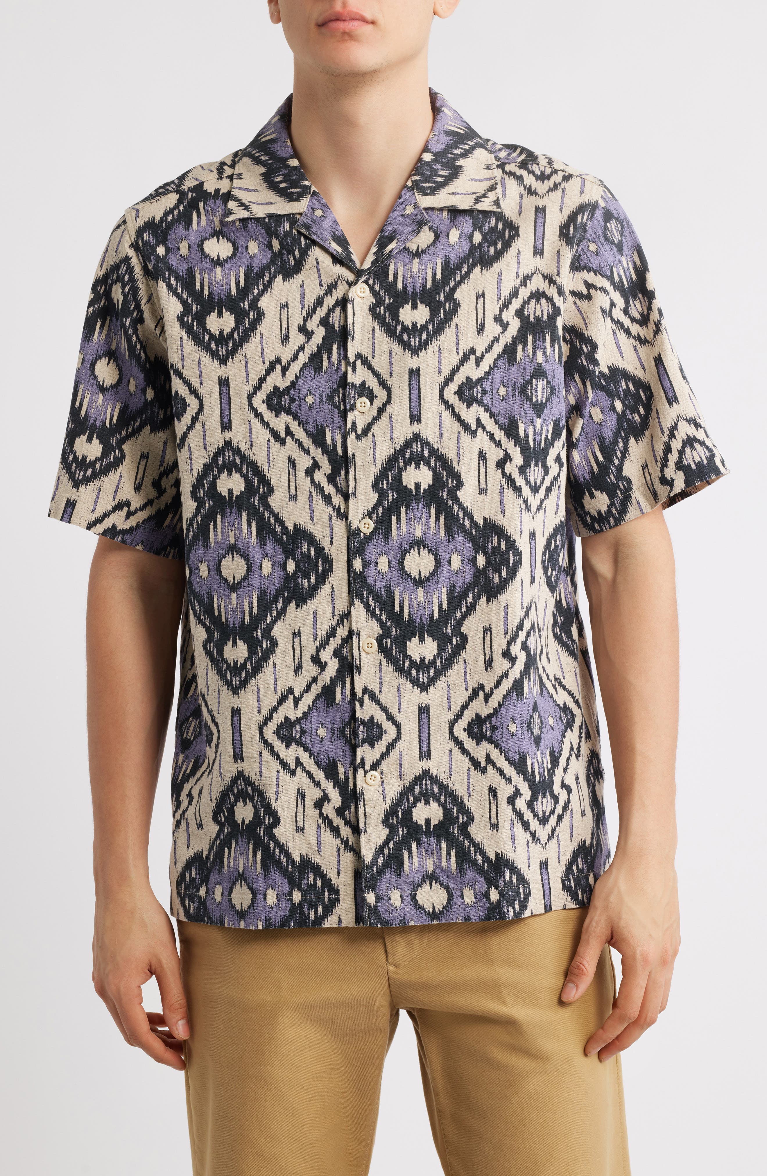 NN07 Julio Ikat Print Linen & Cotton Camp Shirt