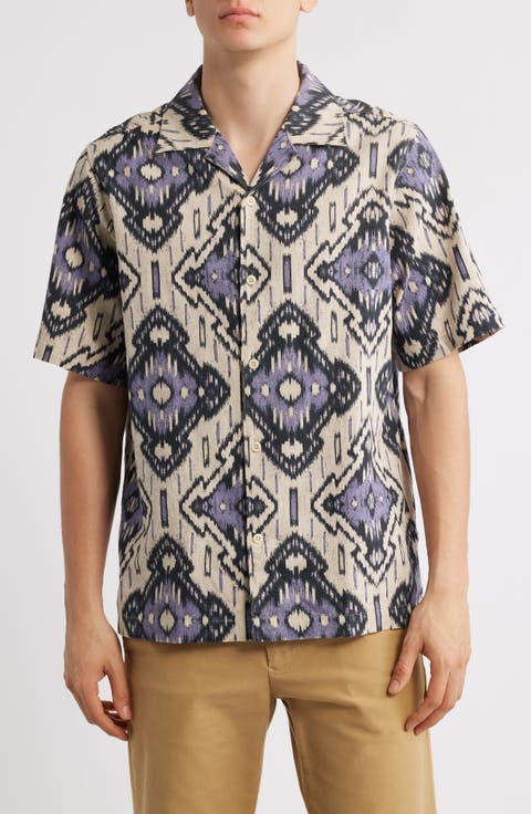 Julio Ikat Print Linen & Cotton Camp Shirt