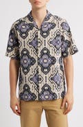 NN07 Julio Ikat Print Linen & Cotton Camp Shirt