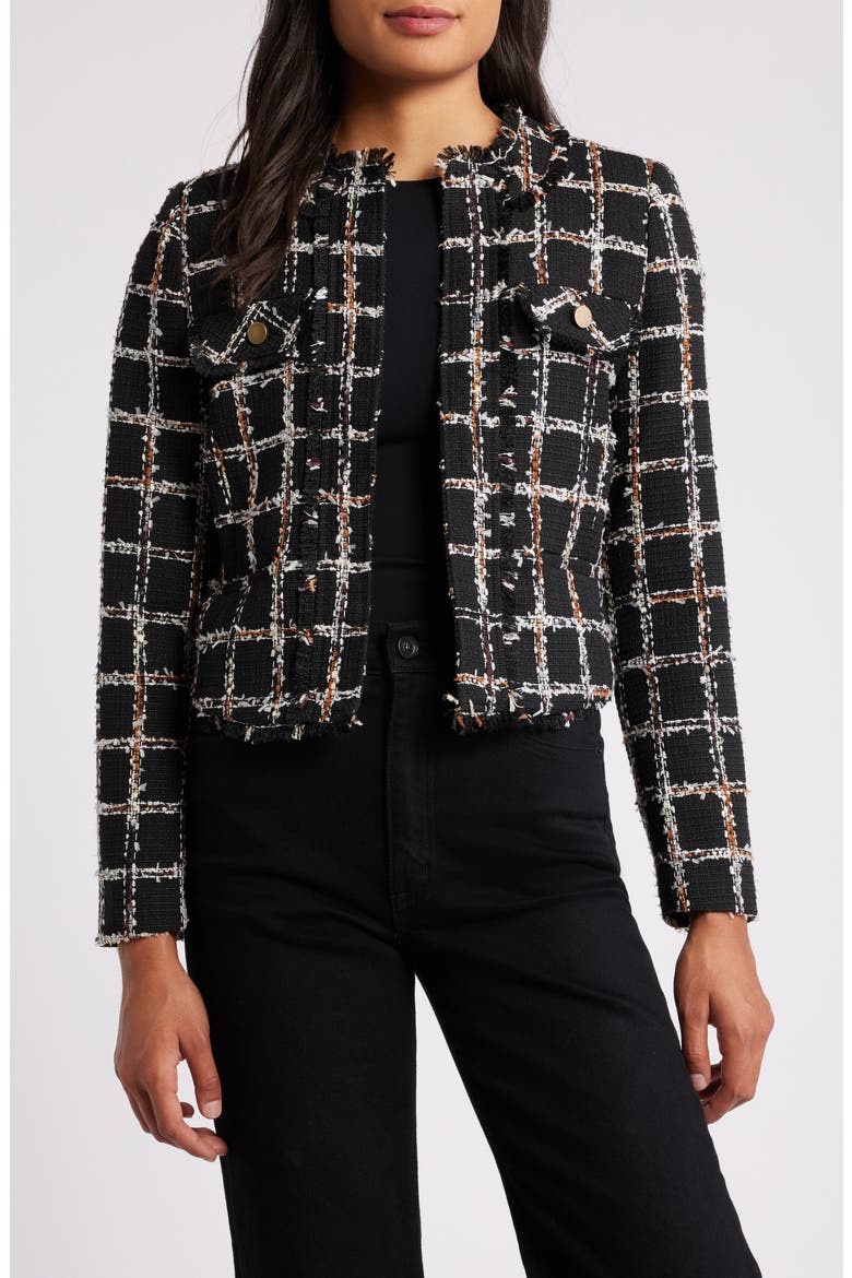 Fringe Tweed Jacket, Main, color, RICH BLACK