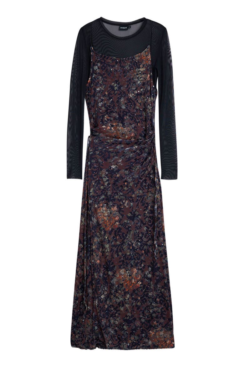 Metallic Mixed Print Long Sleeve Dress, Alternate, color, BLACK