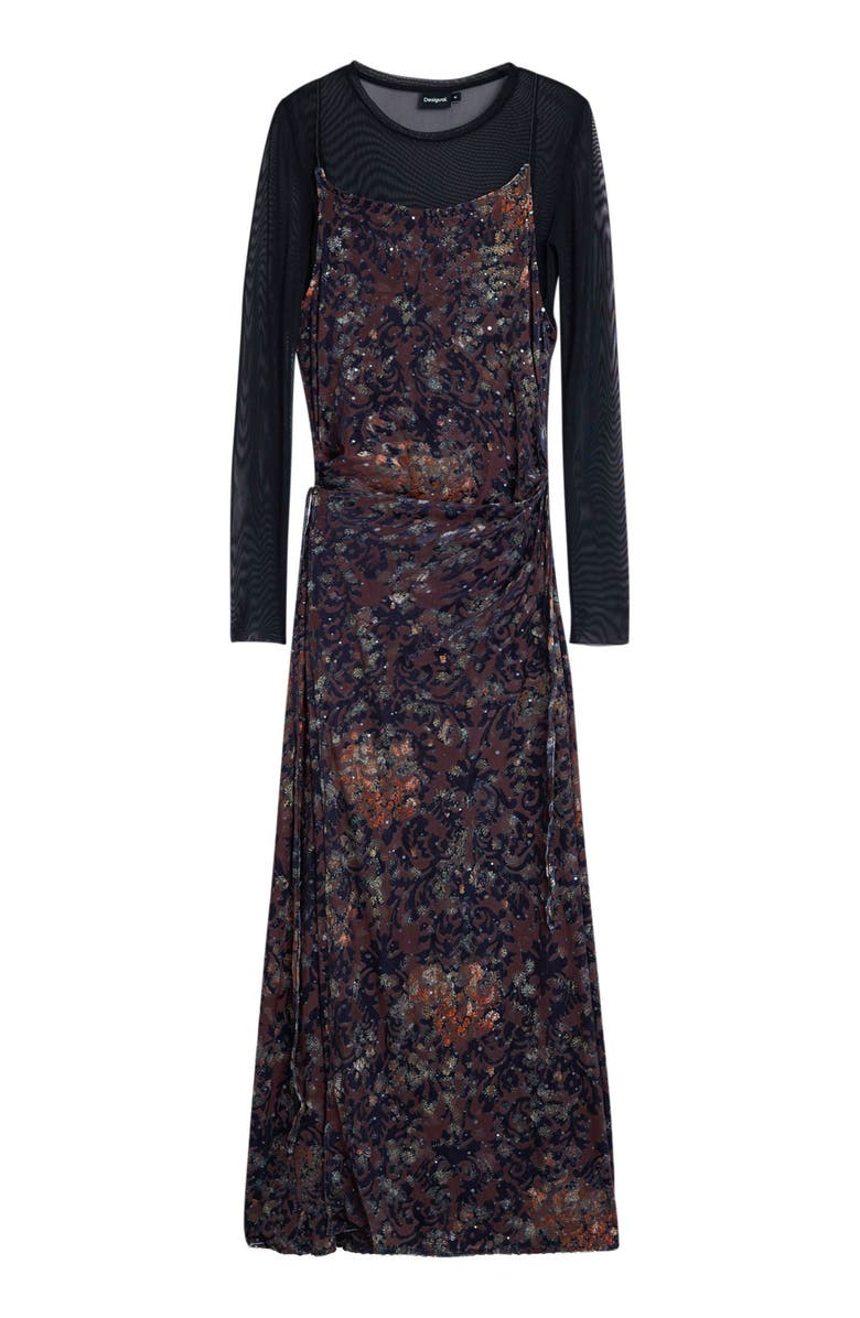 Desigual Metallic Mixed Print Long Sleeve Dress, Alternate, color, Black