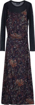 Desigual Metallic Mixed Print Long Sleeve Dress