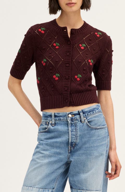 Embroidered Bauble Cotton Pointelle Stitch Cardigan