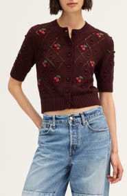 Madewell Embroidered Bauble Cotton Pointelle Stitch Cardigan