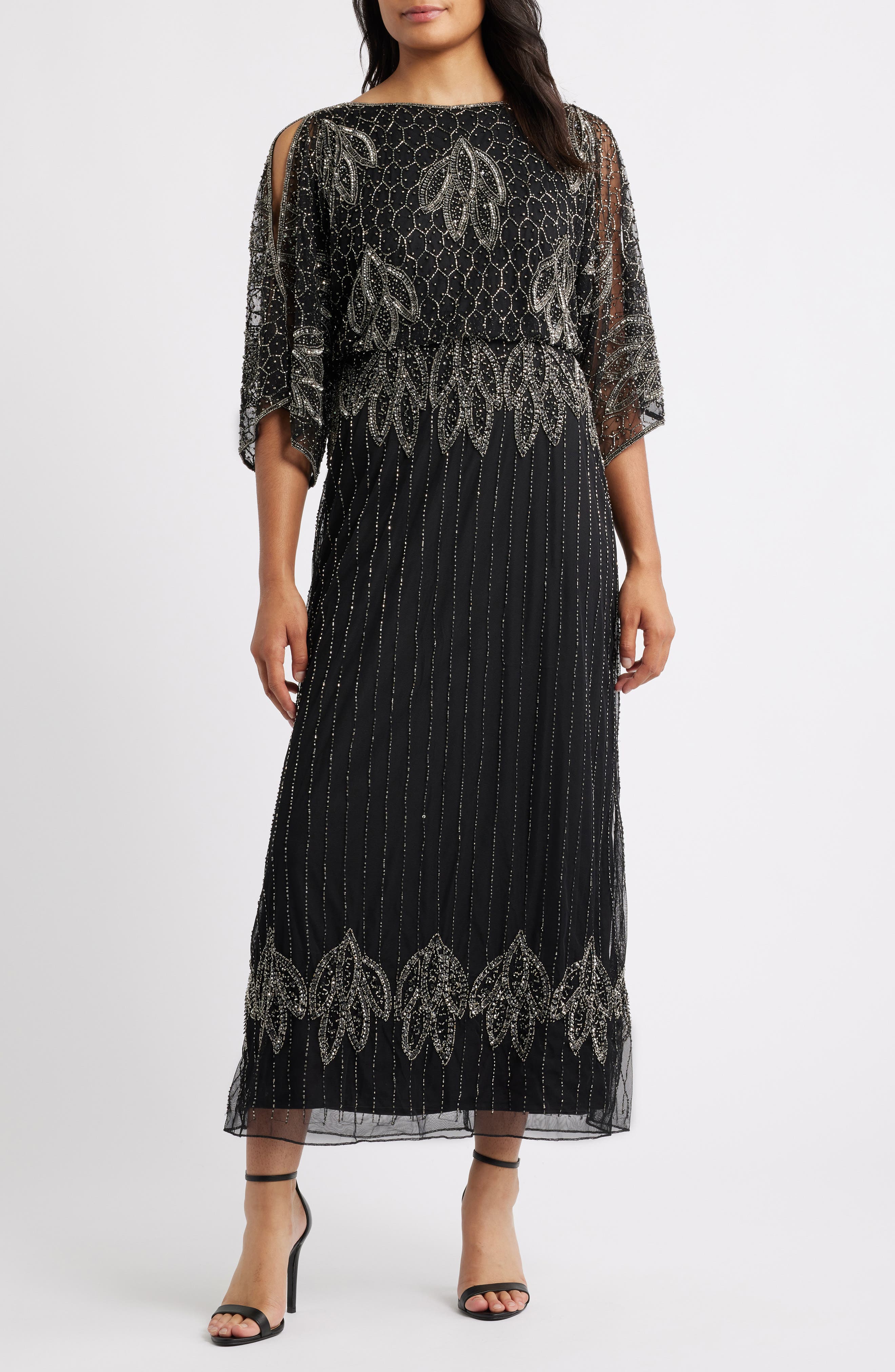 Pisarro Nights Embellished Cold Shoulder Blouson Cocktail Dress