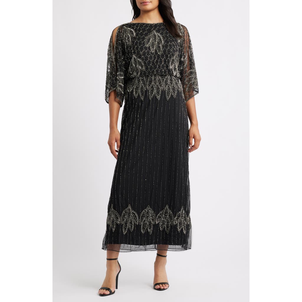Pisarro Nights Embellished Cold Shoulder Blouson Cocktail Dress In Black