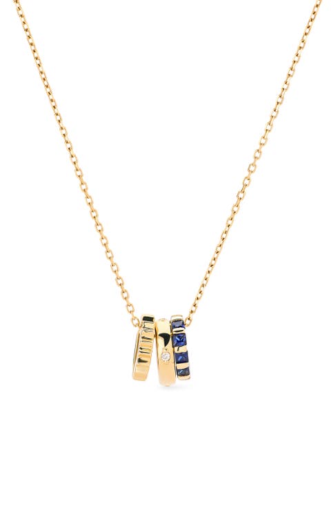 Solid Yellow Gold - Blue Sapphire Zeno Charm Necklace