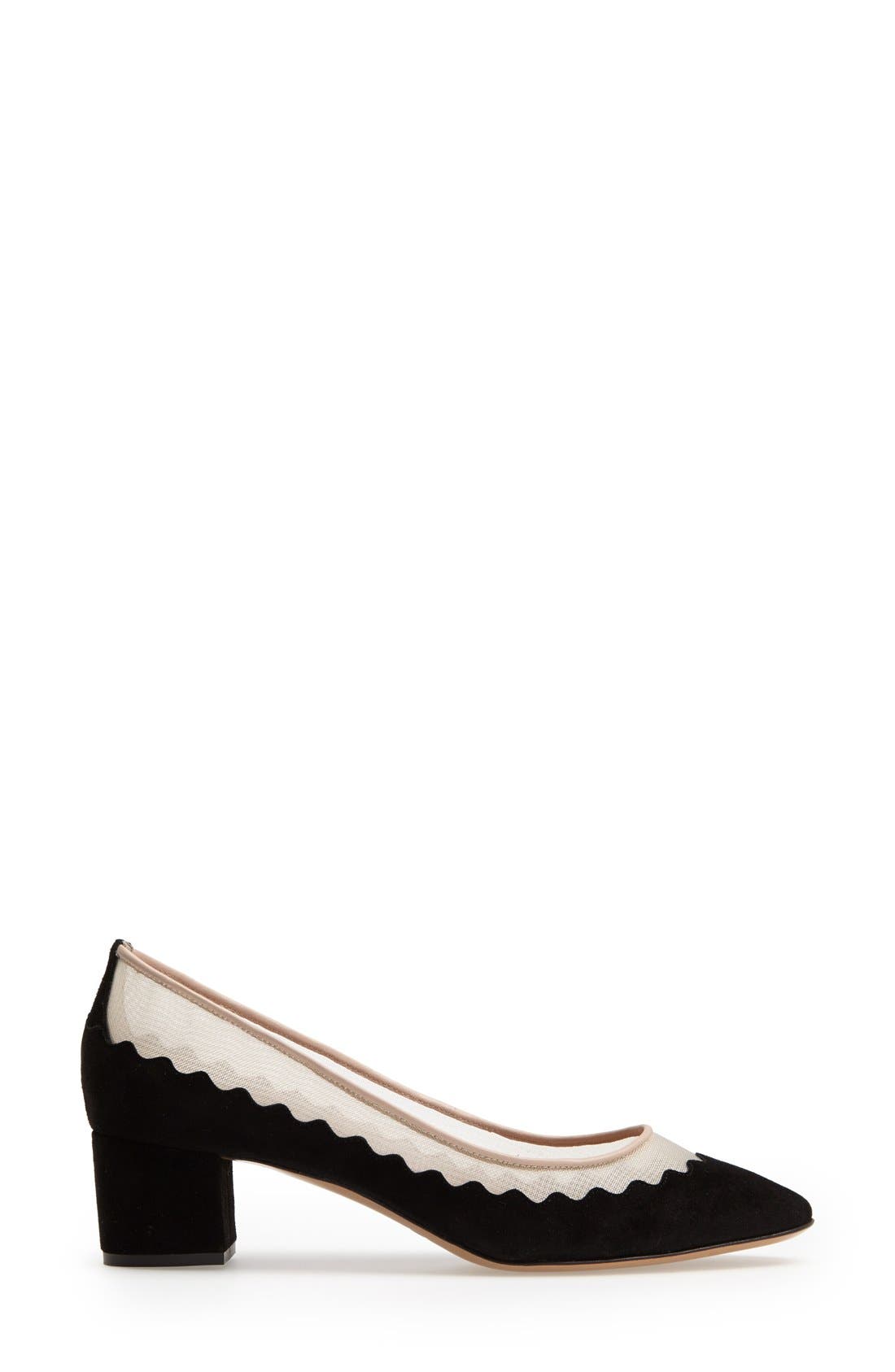 'Bridget' Scalloped Almond Toe Pump, Alternate, color, BLACK