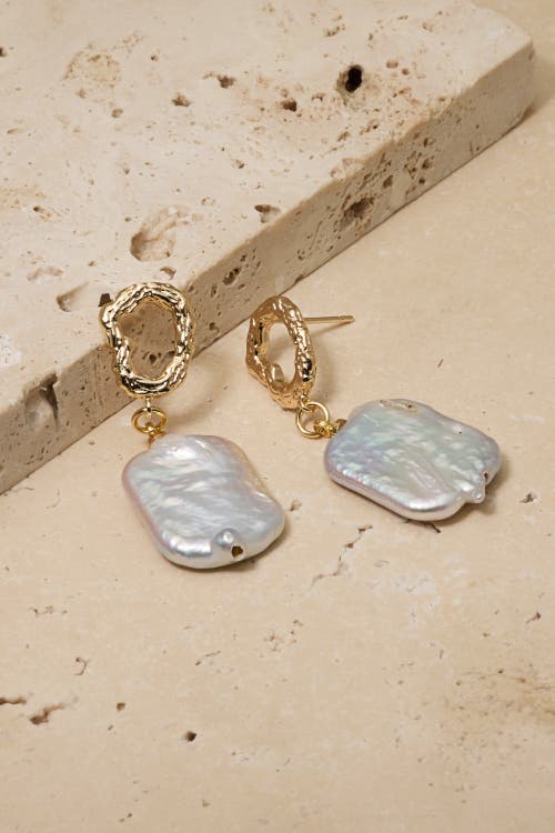 Untamed Petals Gemma Pearl Drop Earrings In Gold