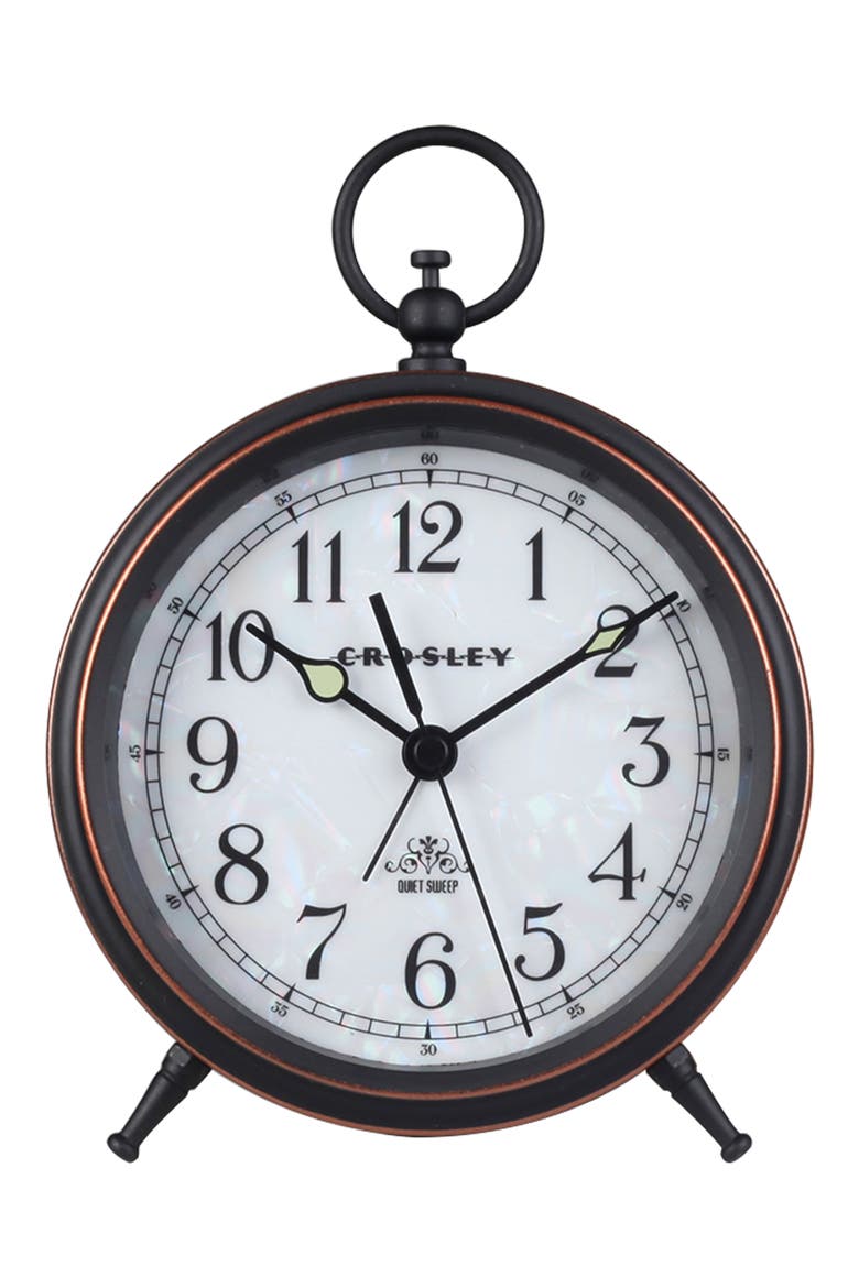 Mother Of Pearl Analog Alarm Clock, Main, color, BLACK