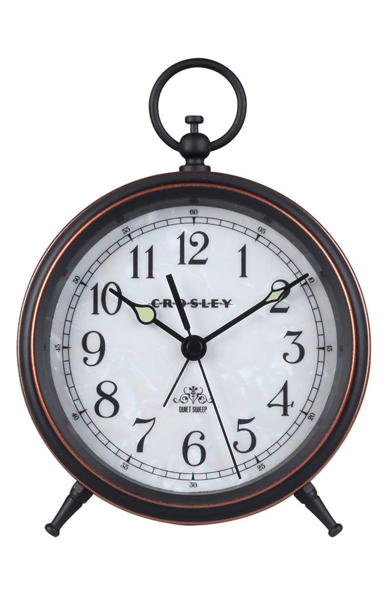 CROSLEY Mother Of Pearl Analog Alarm Clock, Main, color, Black