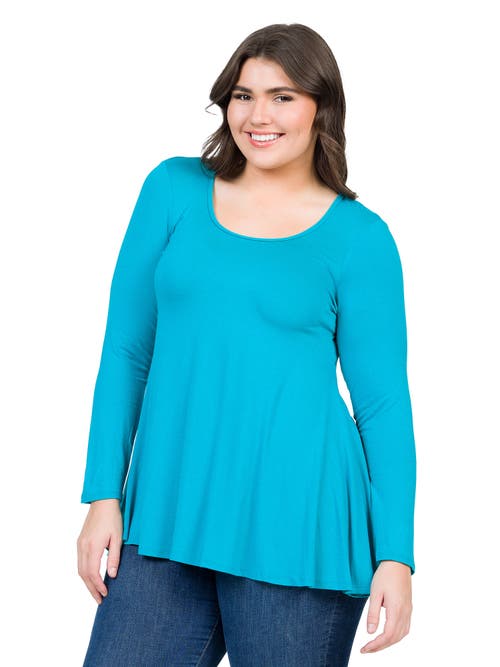 24seven Comfort Apparel Poised Long Sleeve Swing Tunic Top In Blue