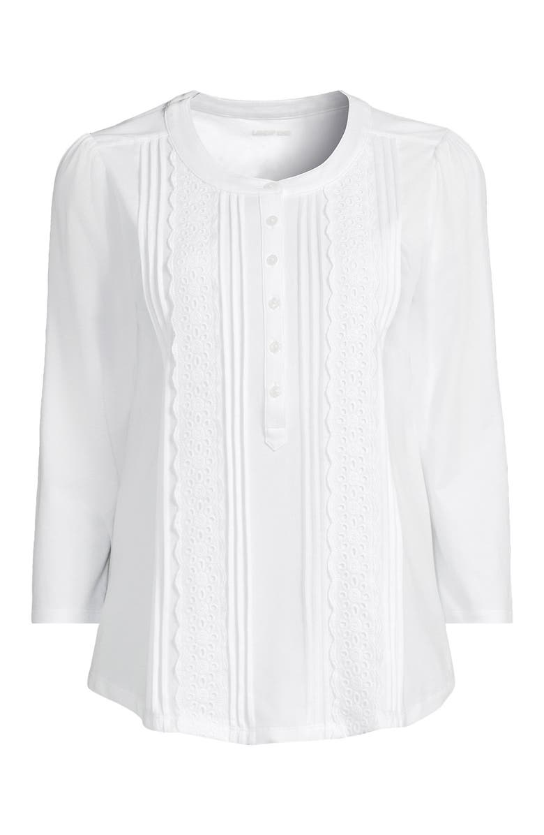 Lands' End 3/4 Sleeve Lightweight Jersey Embellished Top, Alternate, color, White