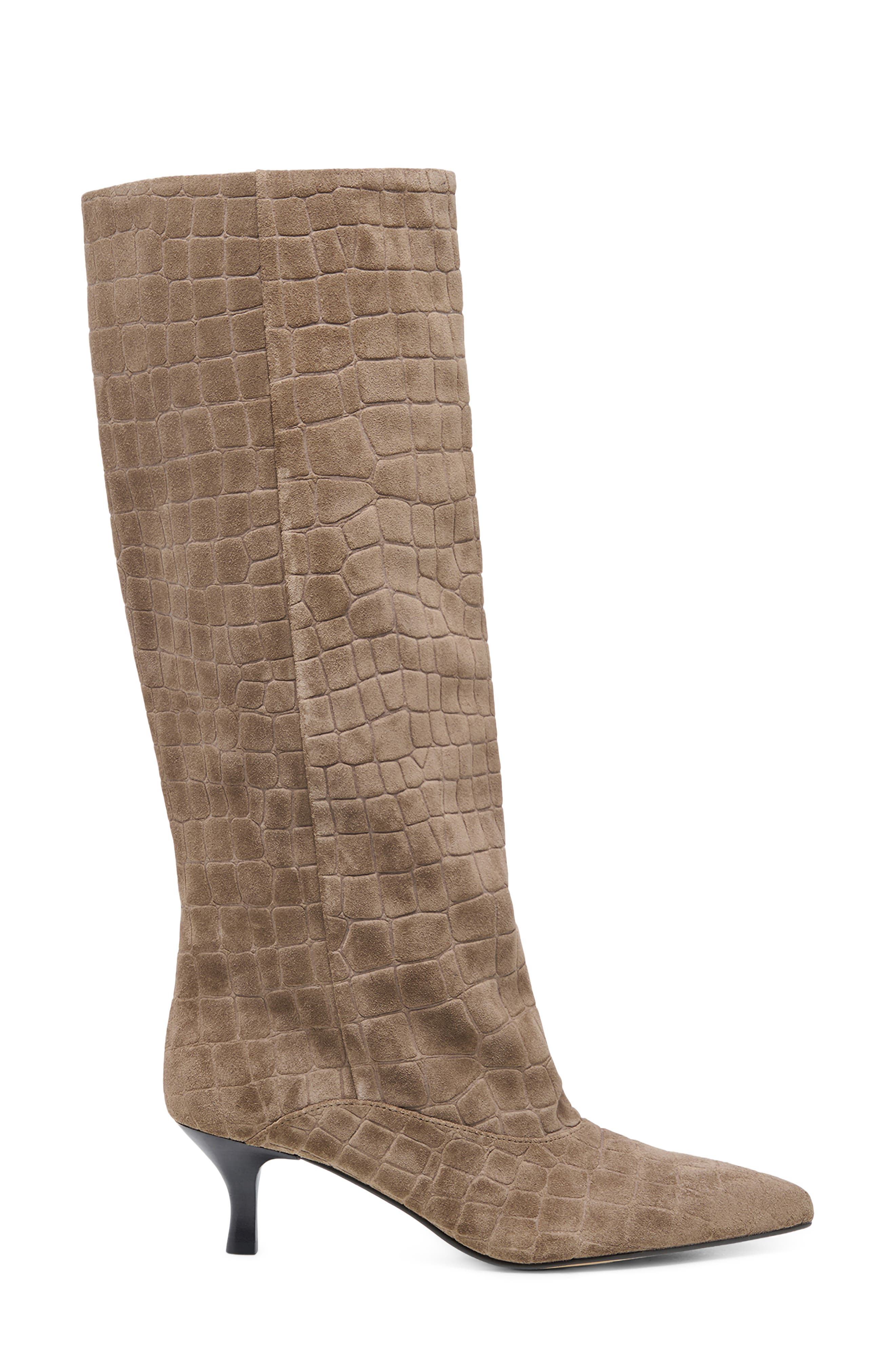 Roxla Croc Embossed Leather Knee High Boot, Alternate, color, TAUPE CROCO EMBOSSED