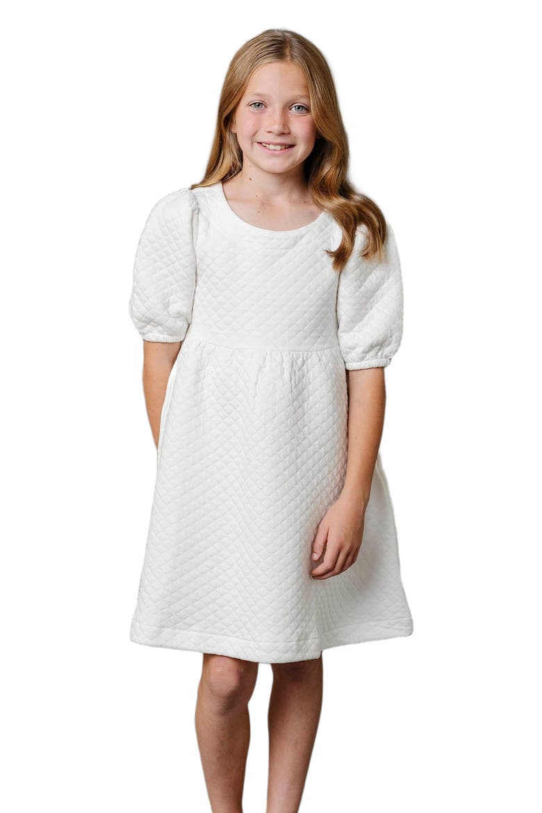 Girls' Quilted Puff Sleeve Dress, Kids, Main, color, Soft White Quilted