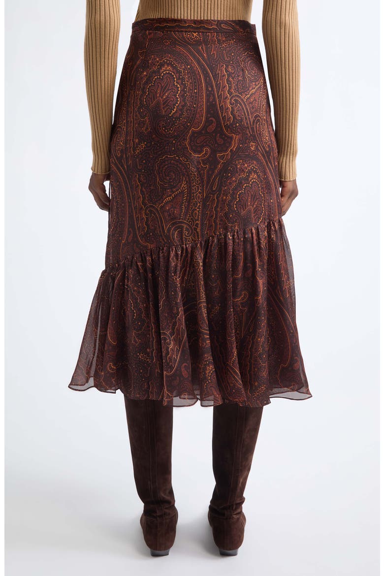 Paisley Print Asymmetric Silk Skirt, Alternate, color, BLACK/ BORDEAUX