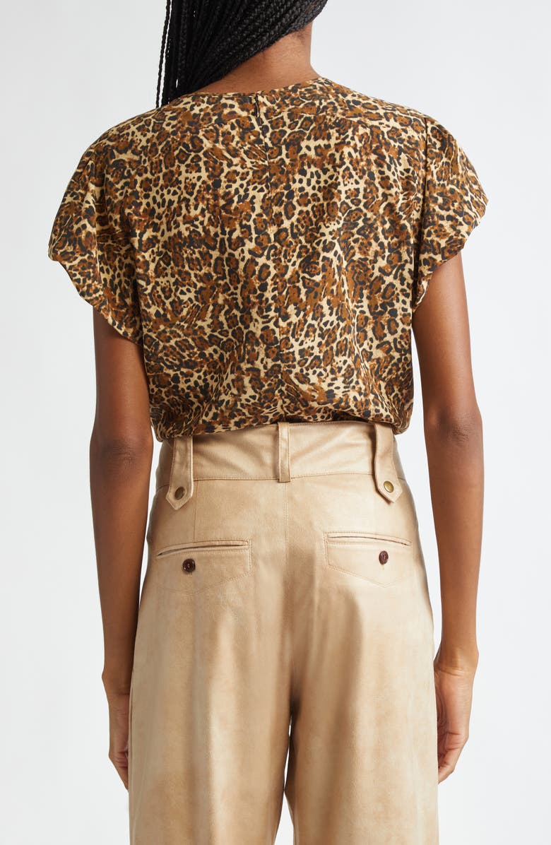 Isabel Marant Tullya Gathered Leopard Print Stretch Silk Top, Alternate, color, 
