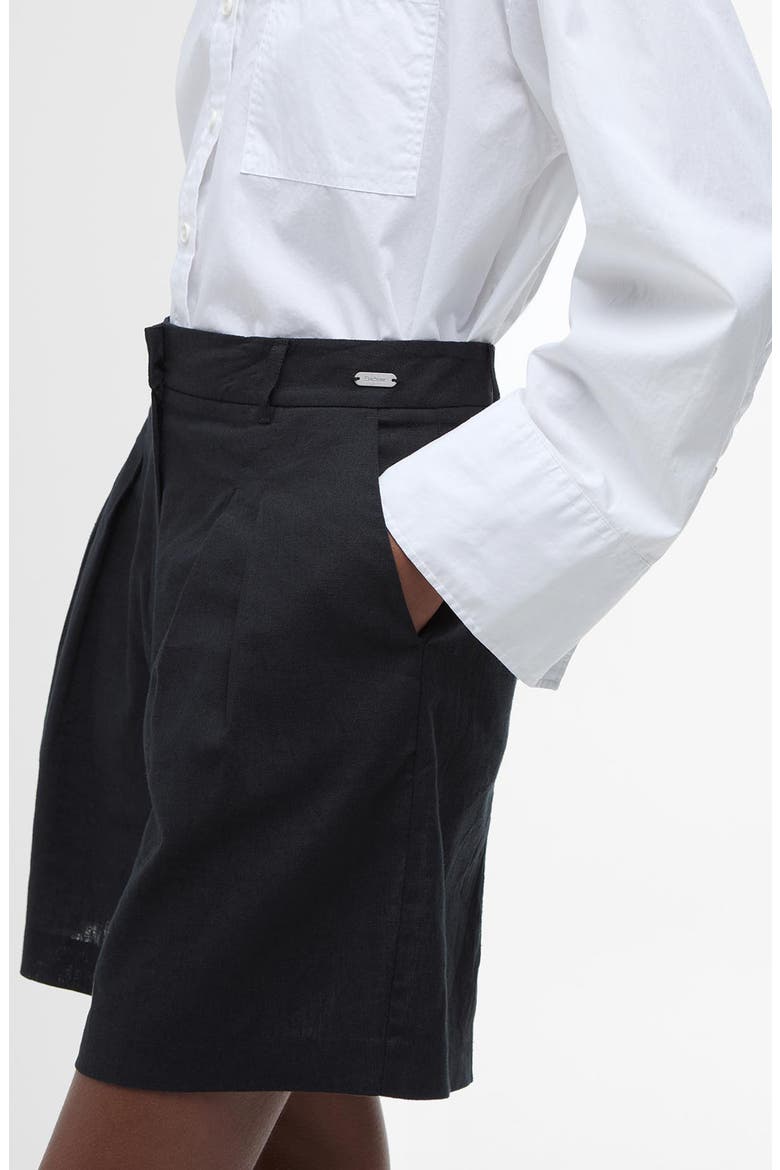 Luna Pleated Cotton & Linen Shorts, Alternate, color, BLACK