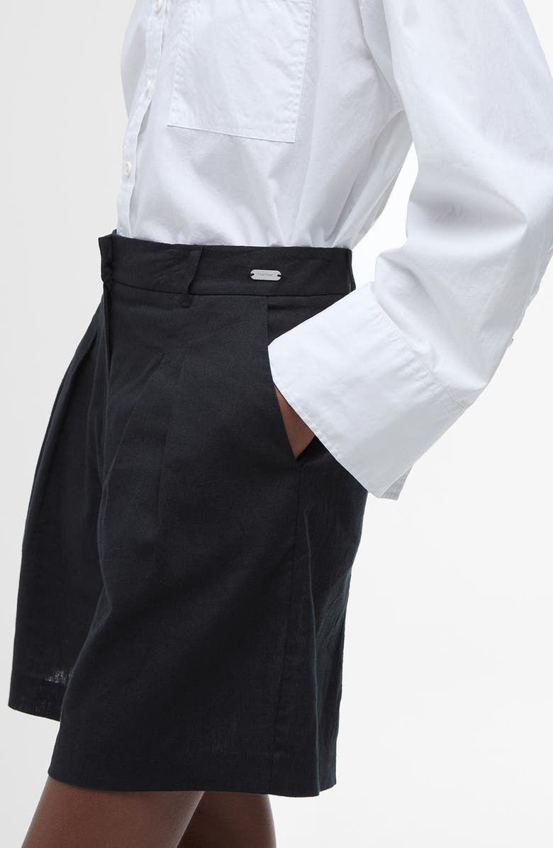 Barbour Luna Pleated Cotton & Linen Shorts, Alternate, color, Black