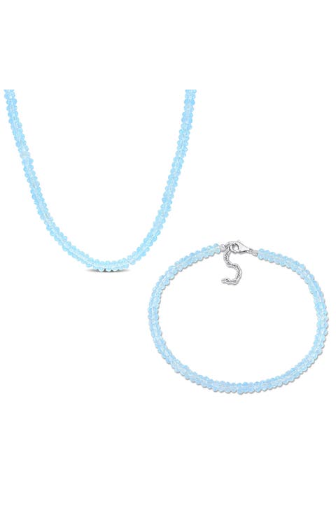 Sky Blue Topaz Beaded Bracelet & Necklace Set