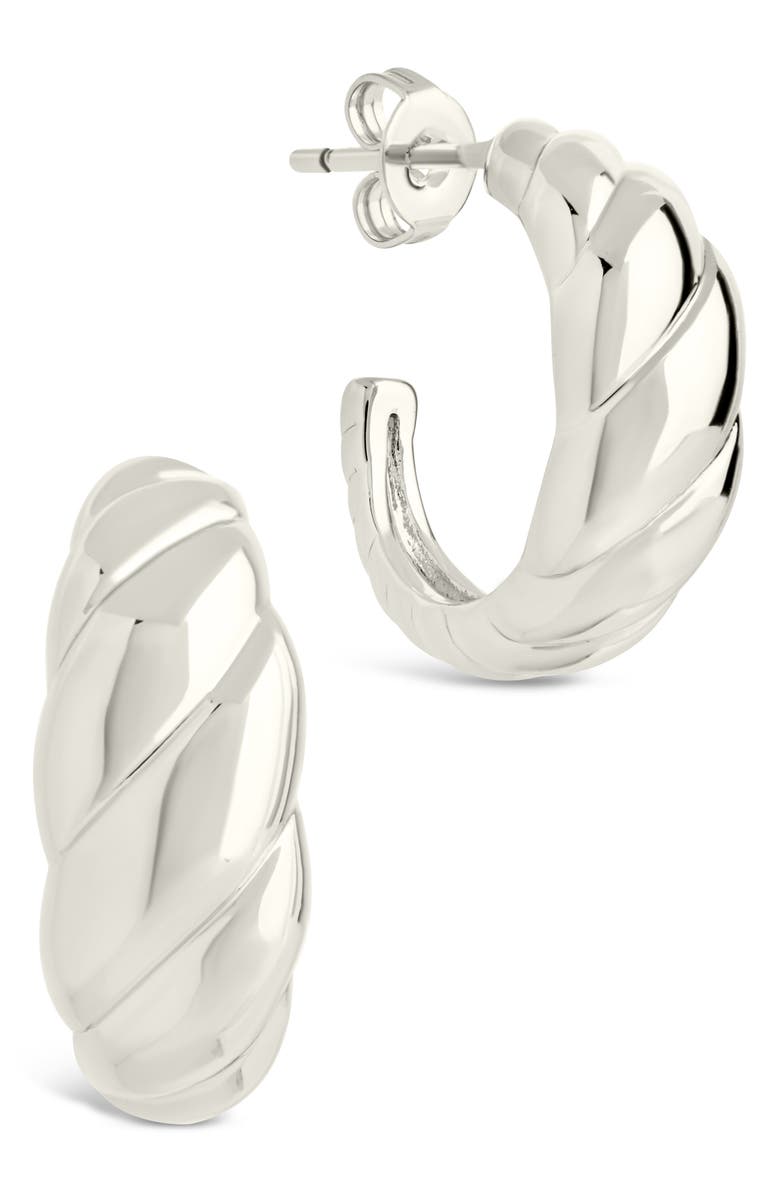 Sterling Forever Preston Tapered Croissant Hoop Earrings, Main, color, Silver