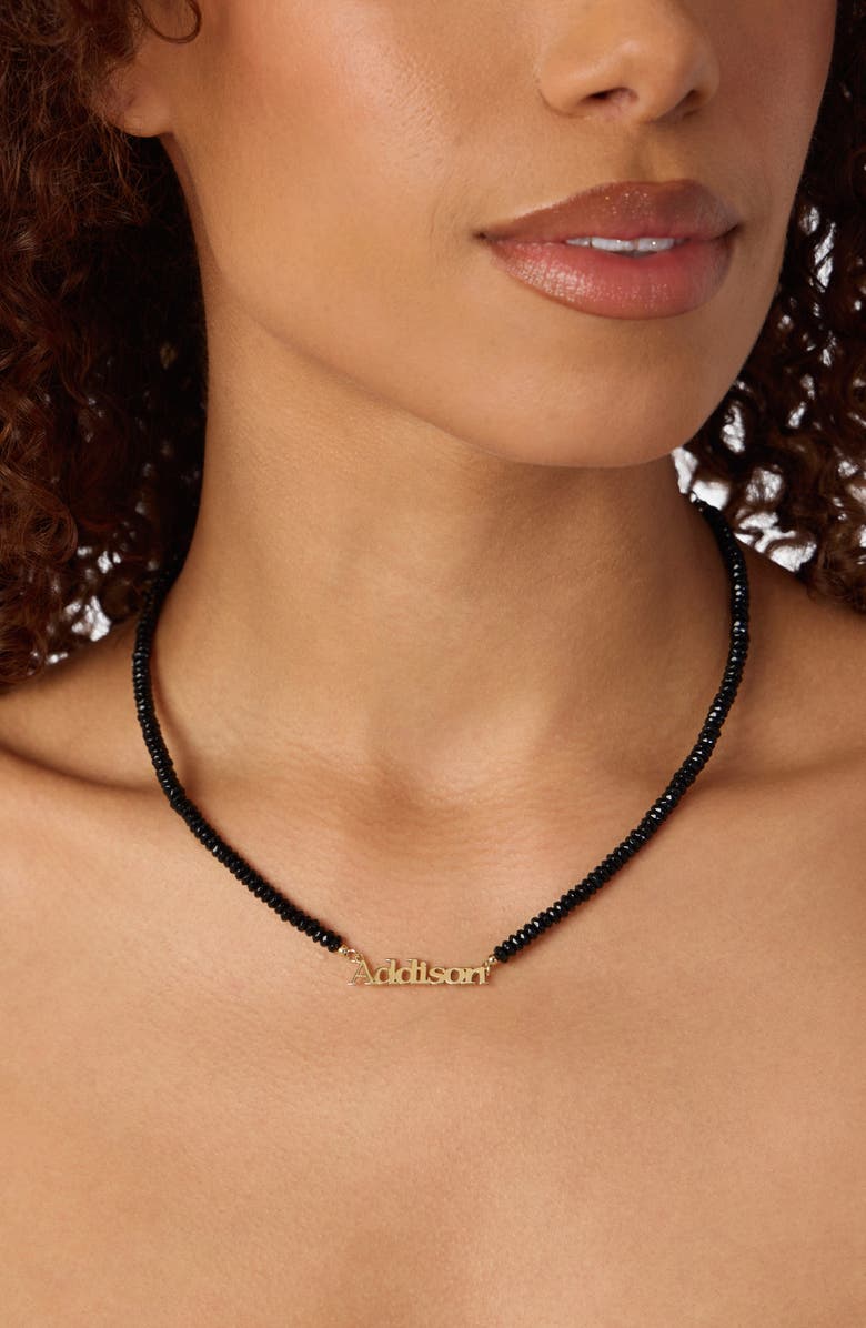 ATHRA LUXE Personalized Name Onyx Bead Necklace, Alternate, color, Gold