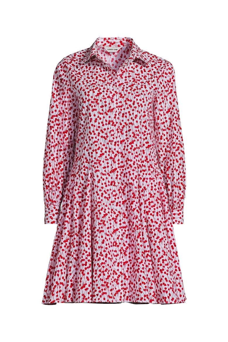 Plus Size Poplin Button Front Dress with Godets, Alternate, color, White/Coral Red Painted Posies