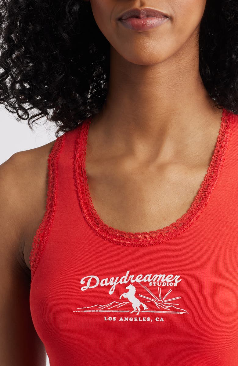 Daydreamer Studio Lace Accent Cotton Graphic Tank, Alternate, color, Cherry Red