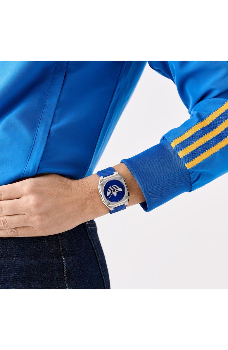 adidas City Tech Blue Thin Silicone Strap Watch, 39mm, Alternate, color, Blue