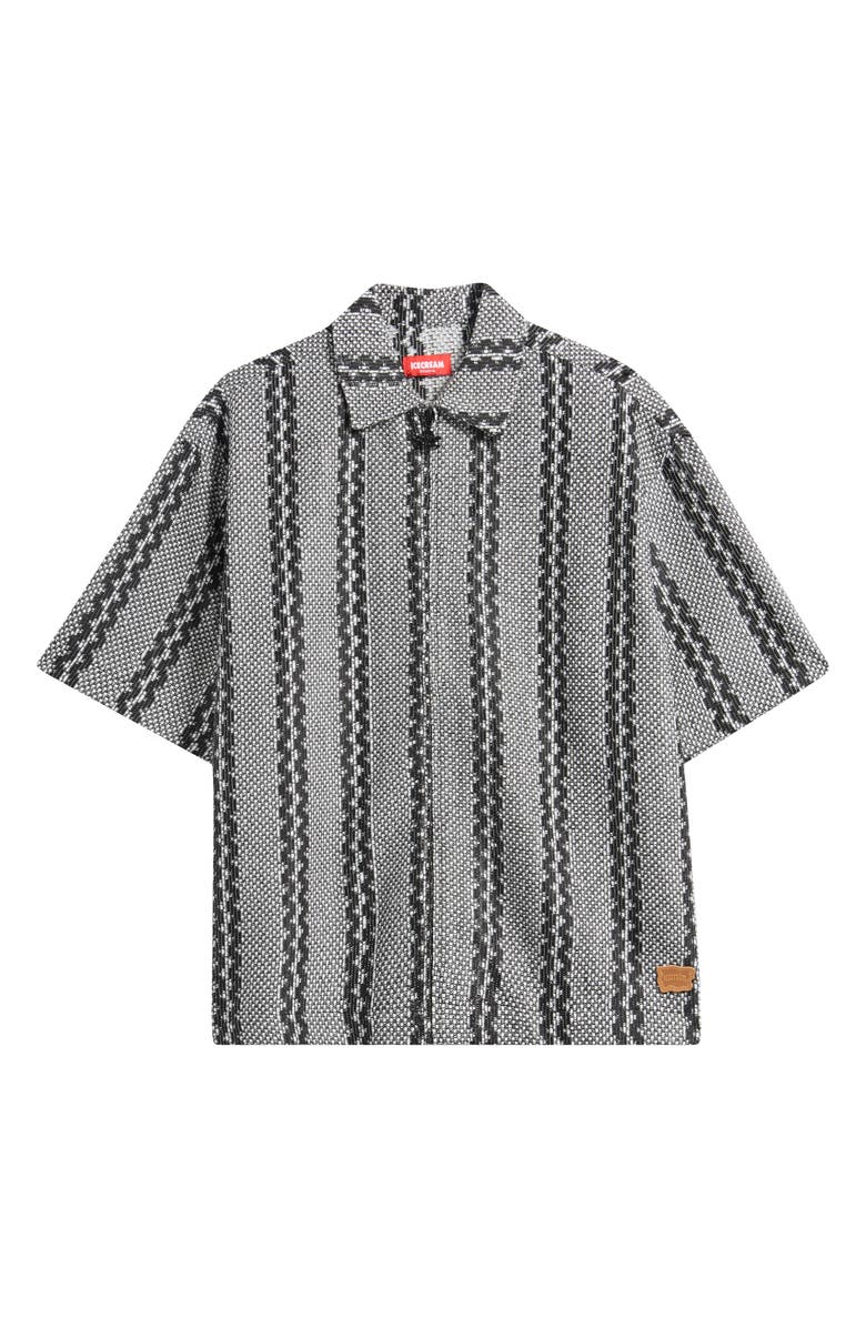 ICECREAM Vertical Stripe Short Sleve Knit Zip-Up Shirt, Alternate, color, Whisper White