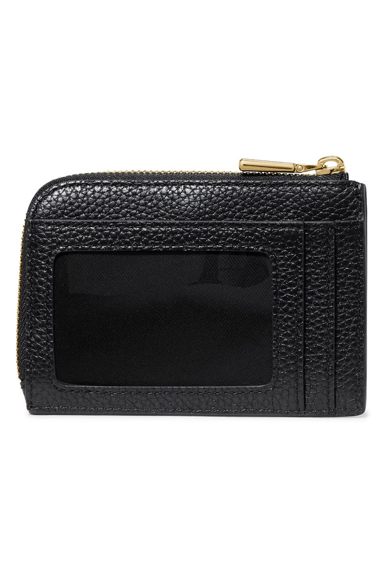 mini pebble leather zip card case, Alternate, color, BLACK